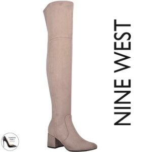 Nine West Women’s Felipe Over the Knee High Tall Grey Beige Micro Suede Boot 7.5